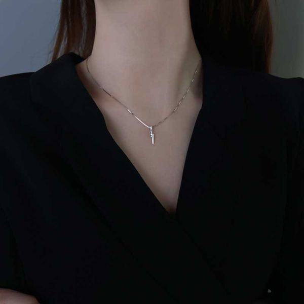 

chains s925 stamp silver color party necklace for women couples sparkling single zircon geometric clavicle chain jewelry gifts