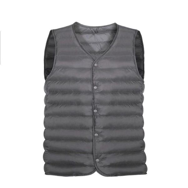 

2021 new men ultra light down vest portable v-neck sleeveless coat man winter without collar warm liner bf02, Black