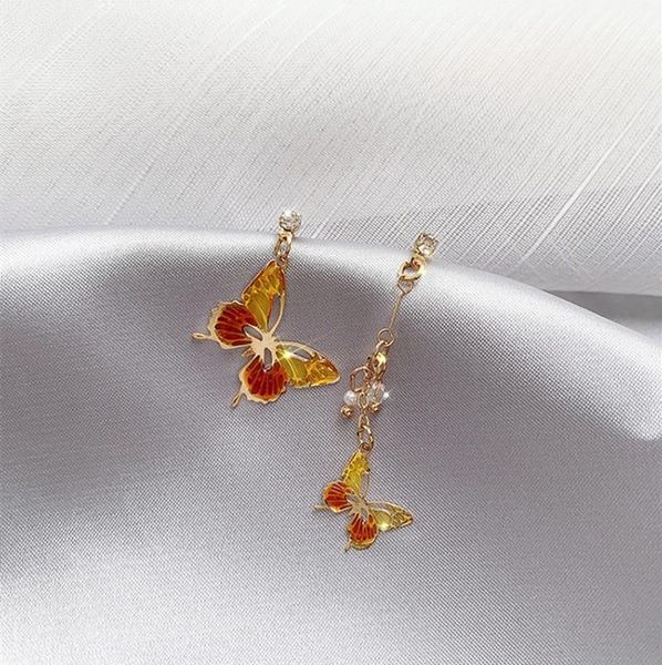 

dangle & chandelier dominated creative asymmetric metal multicolor butterfly design drop earrings korean women temperament long, Silver
