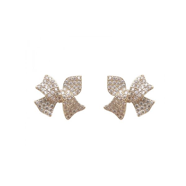 

925 microneedle bow earrings diamond-studded women's wild earrings sweet temperament wind, Silver