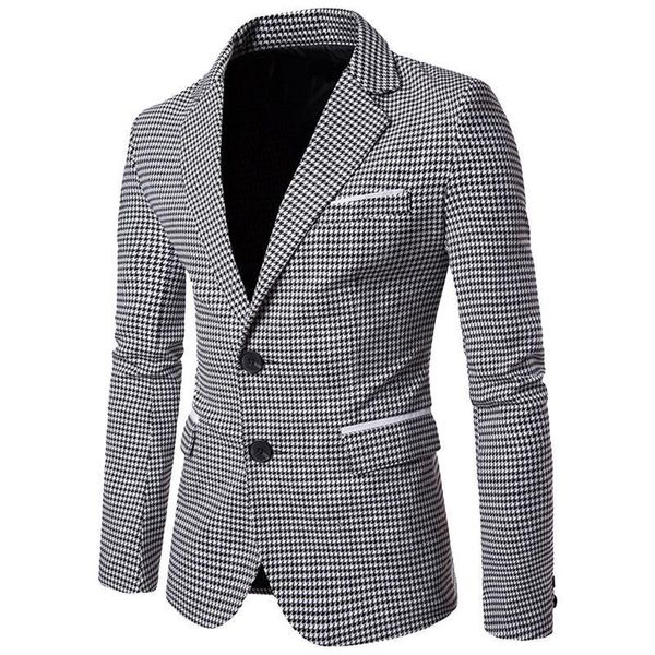 Blazer da uomo casual con stampa scozzese Giacca da abito da sposa a maniche lunghe moda Autunno Giacca da uomo bianca da uomo d'affari sociale 201106