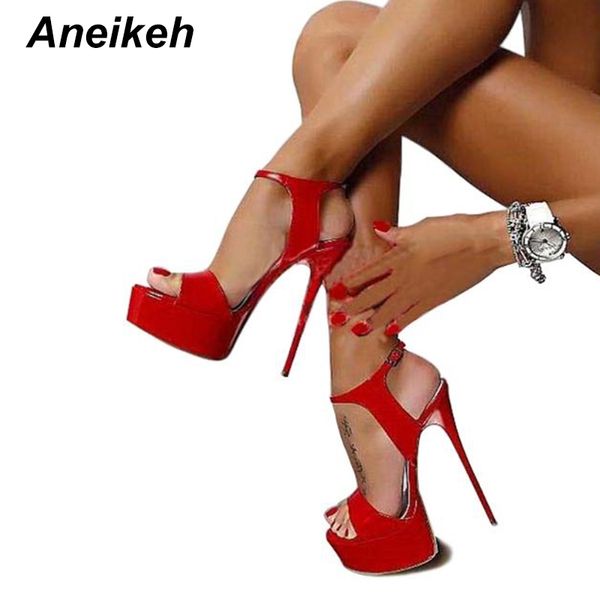 

aneikeh big shoe size 41 42 43 44 45 46 16cm high heels sandals summer open toe party dress platform gladiator women shoes y200326, Black