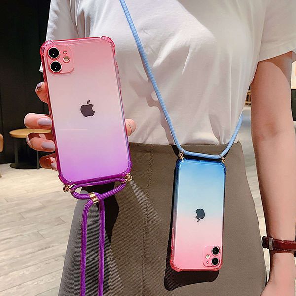

постепенный четкий чехол для телефона ожерелье ремешок для iphone 11 pro x xr xs max 7 8 плюс чехлы мягкий розовый шнур crossbody с каткой