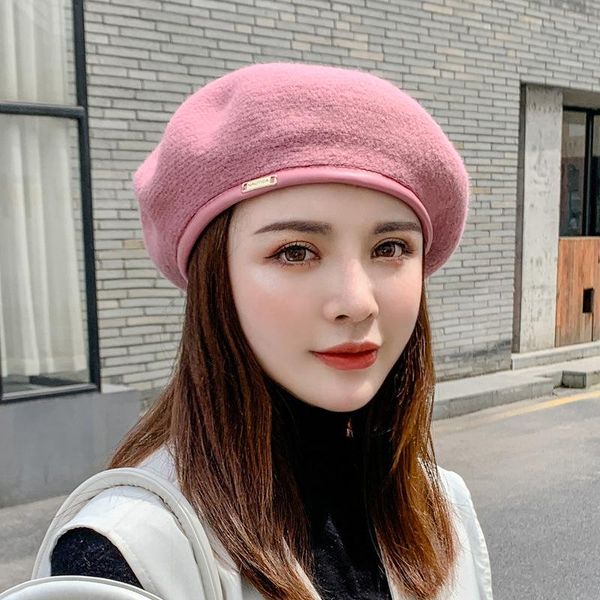 

berets fashion women girl beret french warm wool winter beanie hat cap vintage plain hats solid color elegant lady caps, Blue;gray