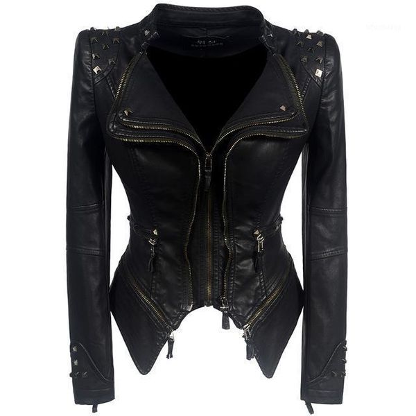 

2020 new fashion women smooth motorcycle faux leather jackets ladies long sleeve autumn winter biker streetwear black pink coat1