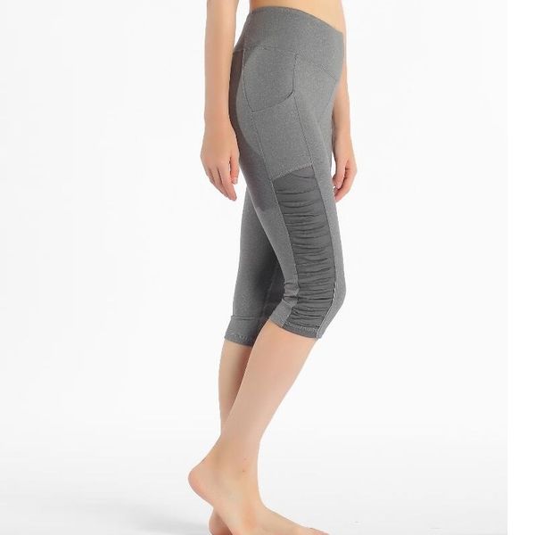 Siyah Kırmızı Gri Örgü Sıska Mesh Capris Splice Boyutu XS-XL Tozluk Spor Pantolon 201027