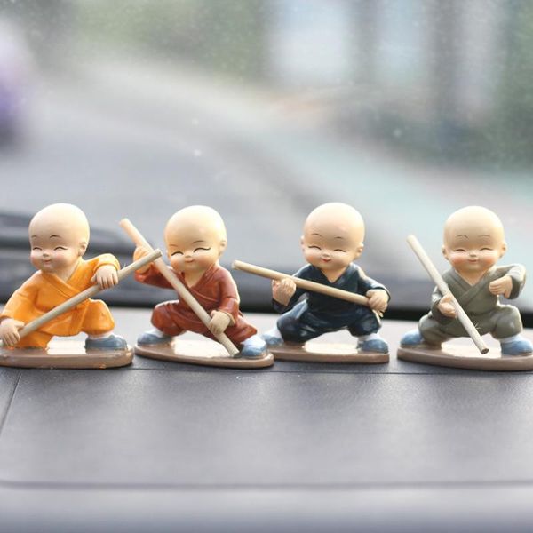 

decorative objects & figurines shaolin boy resin miniature stick buddhist monk car decoration kids gift souvenir home decor