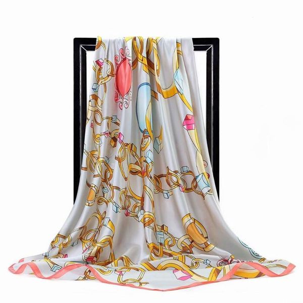 

newsilk scarf fashion foulard satin shawl scarfs big size 90*90cm square silk hair /head scarves women bandana handkerchief df02, Blue;gray