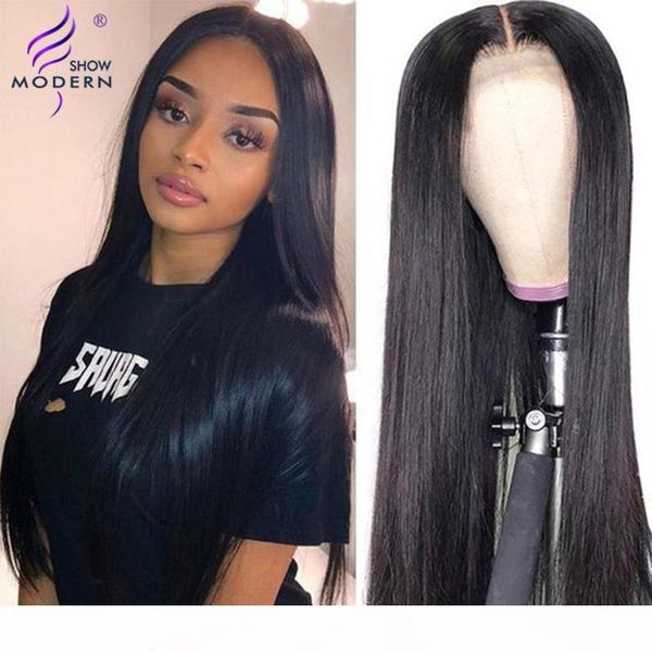

modern show peruvian straight human hair wigs for women 13x4 lace front wig remy 150% density pre plucked with baby hair, Black;brown