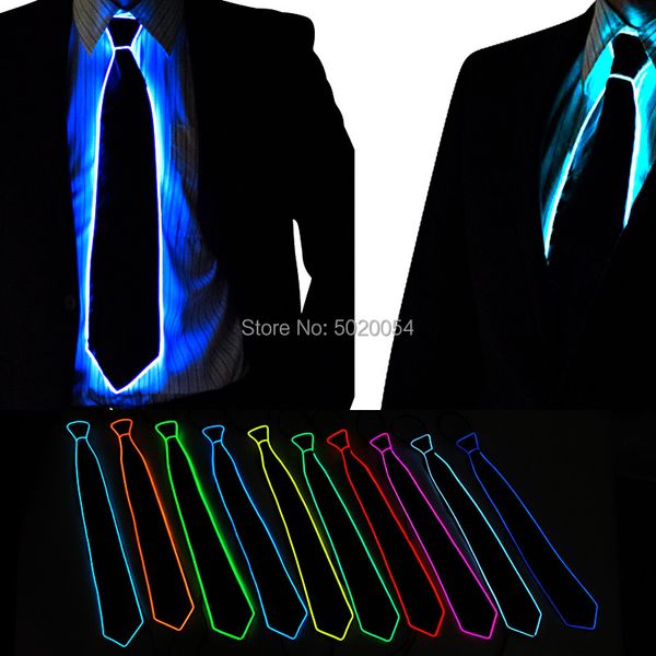 

costume accessories 10 colors men gift neon el glowing necktie led luminous black blackground tie for dance dj club bar night, Silver