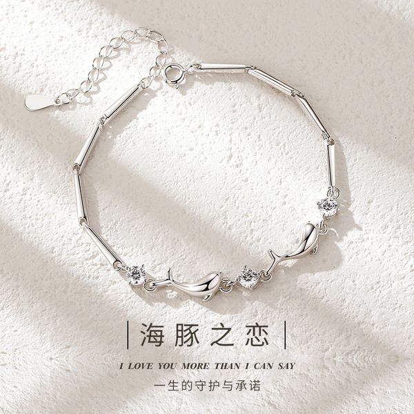 

silver dolphin women's zircon bracelet gift for valentine's day