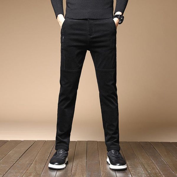 

men's jeans autumn ly designer fashion men elastic slim fit casual corduroy business pants korean style winter velvet warm trousers, Blue
