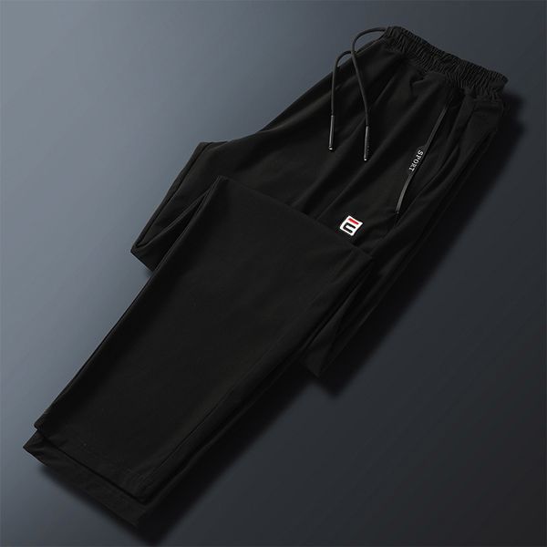 

summer fat plus size ice silk 2020 simple sports fast drying lightweight large men's casual pants, Black