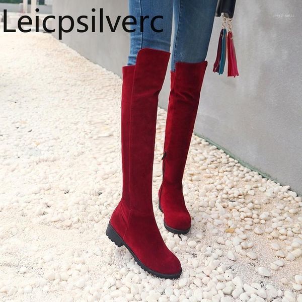 

women's boots autumn and winter the new fashion round head zipper thick heel low-heeled high tube women's shoes plus size 33-461, Black