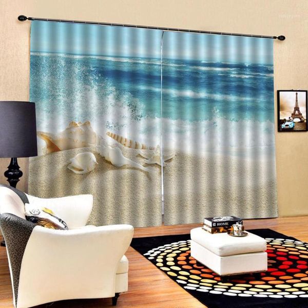 

curtain & drapes blue beach curtains wave 3d living room bedroom cortinas customized size1