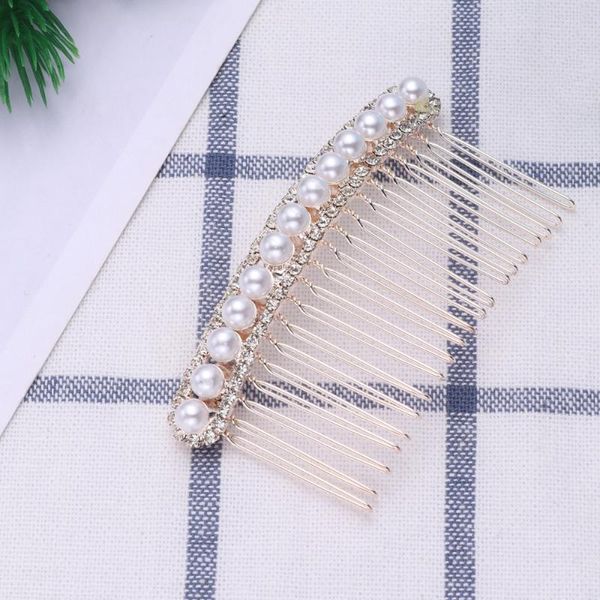 

1pc pearl hair comb rhinestone inlay headdress alloy insert comb bridal hair accessories decoration, Silver