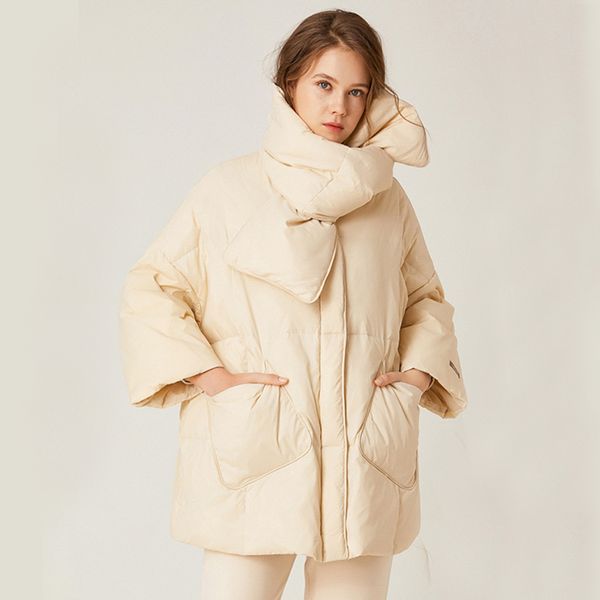 

women 90% white duck down puffer jacket new 2020 winter warm thickening long coat female with scarf loose oversize parkas mujer, Black