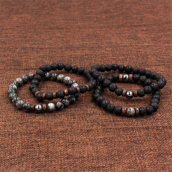 

iron selling shining black volcanic stone bracelet, Silver