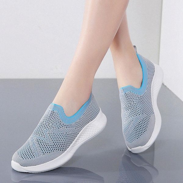 

women's breathable women sneakers fashion knitted flats vulcanized female elastic band shoes plus size 2020 mesh drop shipping #nl7h