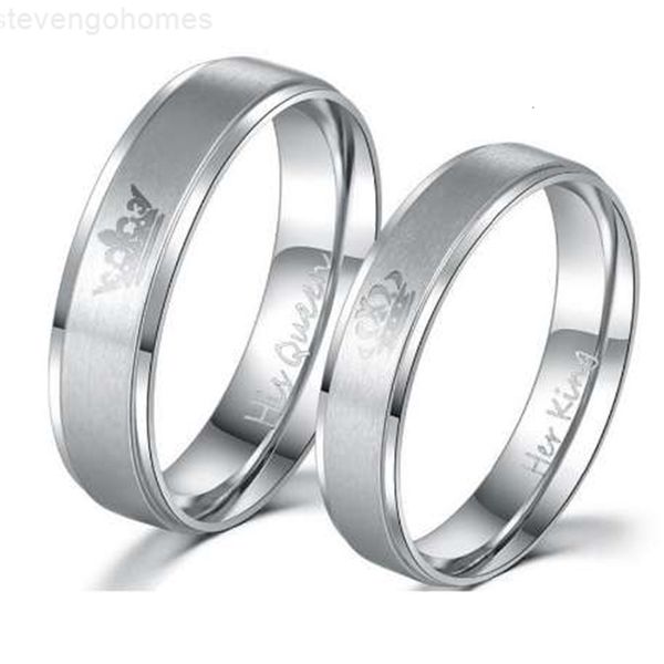 

factorykrd9couple modyle her new jewelry fashion king diy and his queen stainless steel wedding rings for women men, Silver