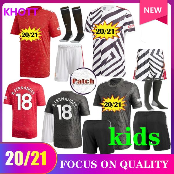 

20 21 rashford pogba fernandes van de beek manchester soccer united jersey kits 2020 2021 man greenwood utd football shirt kit sets s, Black