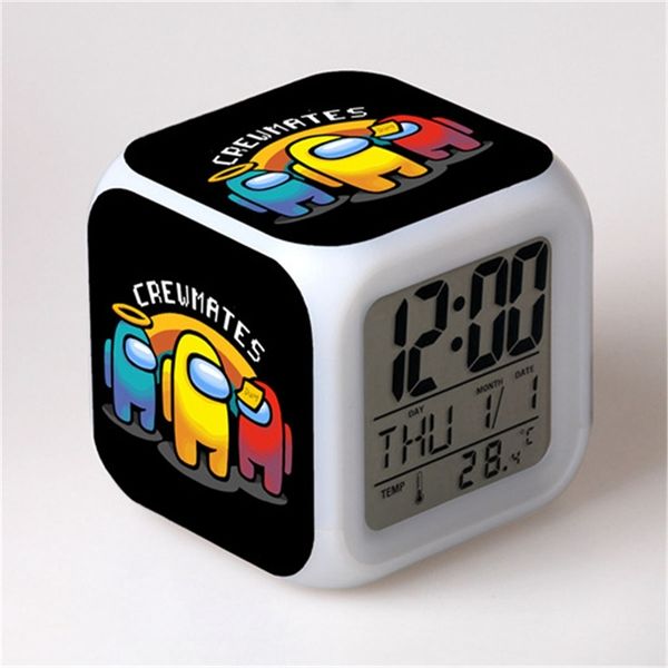 

among us cartoon square led screen alarm clock luminous electronic colour changes prompt clock night light toys gifts 53color cz0127a