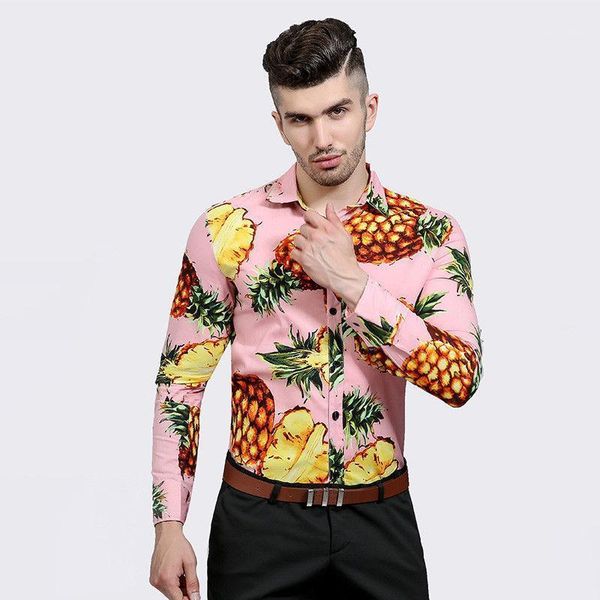 

hawaiian men fruit print blouses pineapple beach long sleeve cotton shirt shirts1, White;black