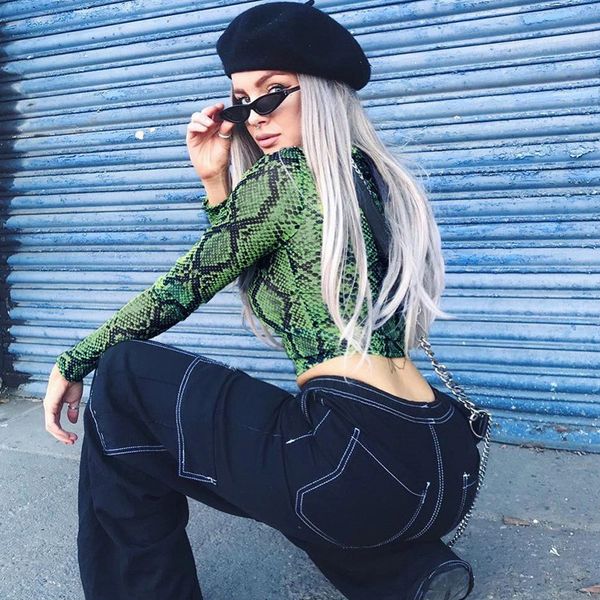 

2021 long-sleeve with long-sleeve, transparent snakeskin, women's turtlenecks shirt ysfk, White