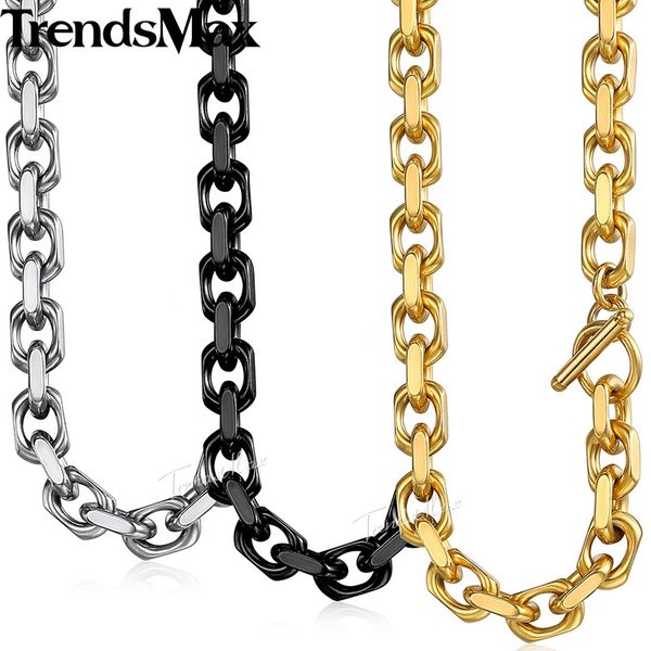 

trendsmax 9mm men's necklace gold cable link stainless steel chain party gift jewelry 55cm 60cm knm53 201013, Silver
