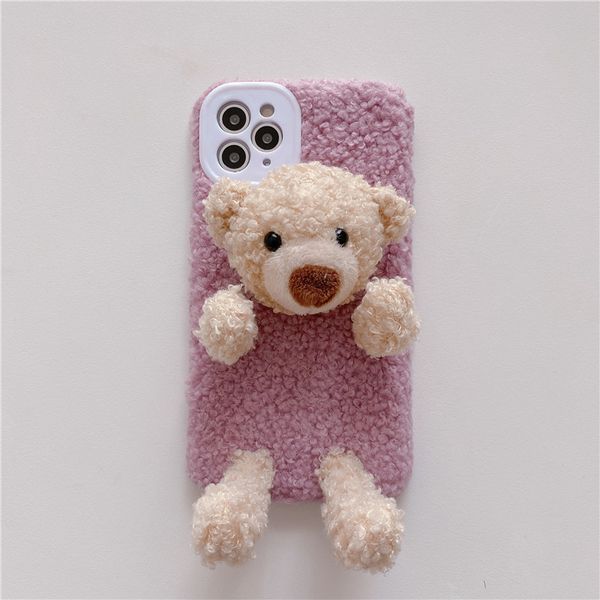 

cartoon cute pink bear winter warm mobile phone case cover for iphone 12 mini 11 pro max 7 8 plus x xr