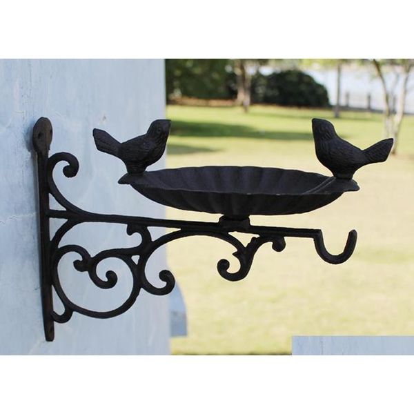 

decorative cast iron bird feeder antique rustic brown birdfeeder bird bath water wall mounted metal rack hook garden decor hook lr7ss
