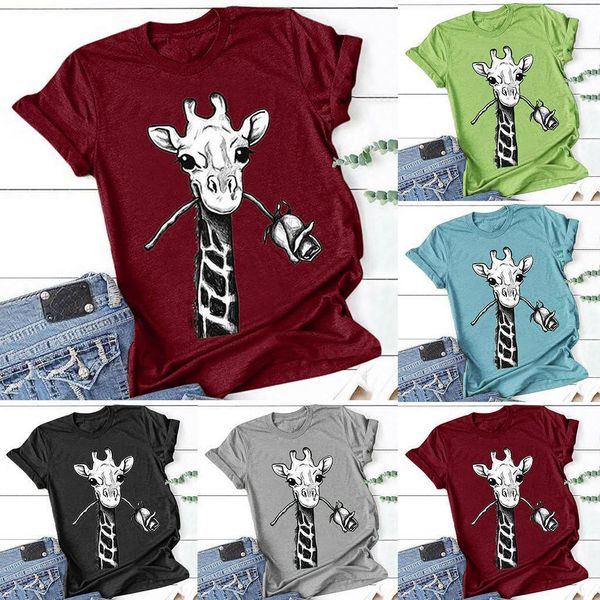 

t shirt women harajuku tshirt women plus size 5xl short sleeve giraffe printed o-neck t-shirt women 2020 camisetas mujer, White