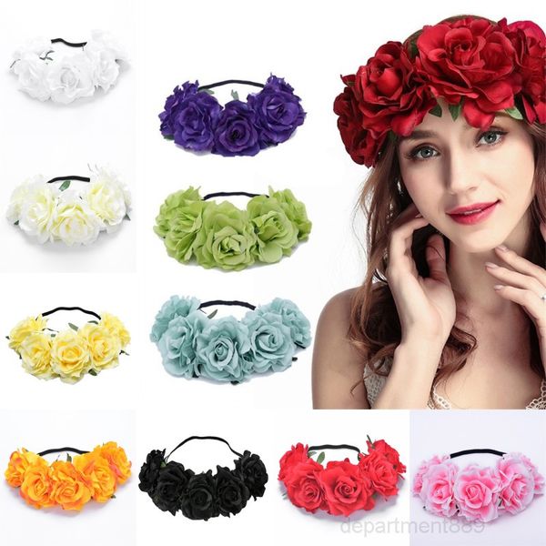 

bohemian flower crowns beach hawaii floral garland rose wedding wreaths headband holiday festival hair accessories owf1284