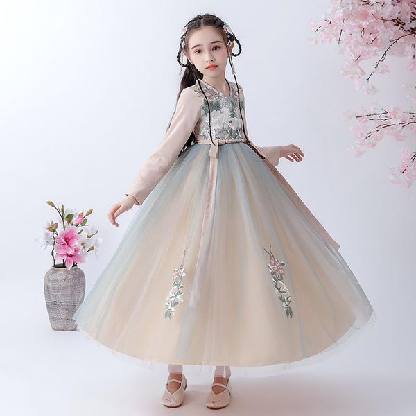 

ethnic clothing girls hanfu cheongsam chi-pao dress elegant year princess children party wedding gown kids dresses vestido wear, Red