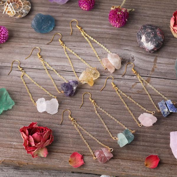 

dangle & chandelier natural fluorite stone amethysts quartz chunky beads gold hook earrings fashion women crystal jewelry gift, Silver