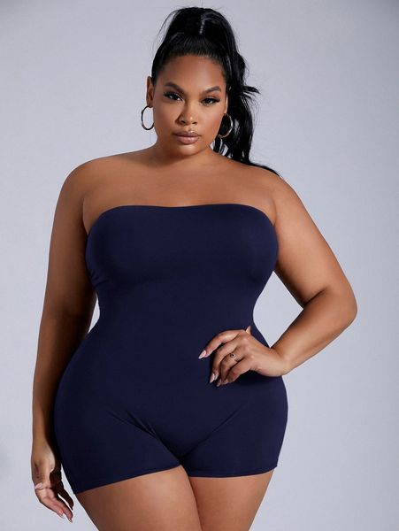 

sxy plus solid unitard tube romper a0iv#, Black