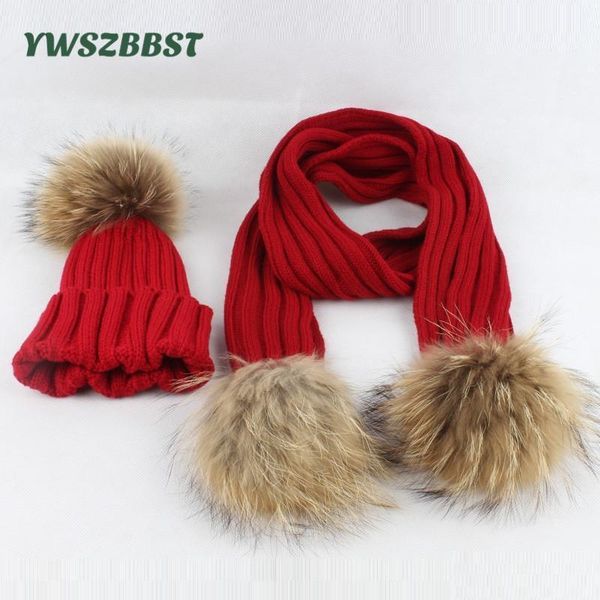 

caps & hats fashion raccoon fur balls baby hat scarf set autumn winter warm girl boys 1-5y kids children cap scarves set1, Yellow