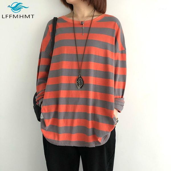 

women spring autumn fashion long sleeve cotton striped t-shirts large size office lady casual loose korean style female wild tee1, White