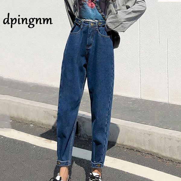 

jeans for women loose vintage female fashion women high waist button harem pants casual jeans plus size, Blue
