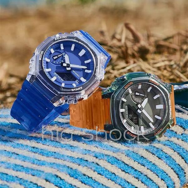 

clear 2100 new fashion relogio masculino waterproof men's wristwatch sport dual display gmt digital led reloj hombre army military watc, Slivery;brown