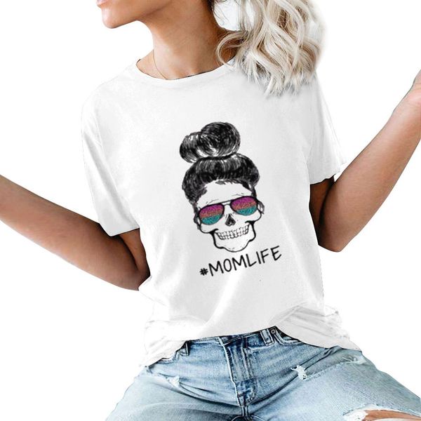 

risjc women's #momlife letter printed crew neck short sleeve t-shirt, Black;brown