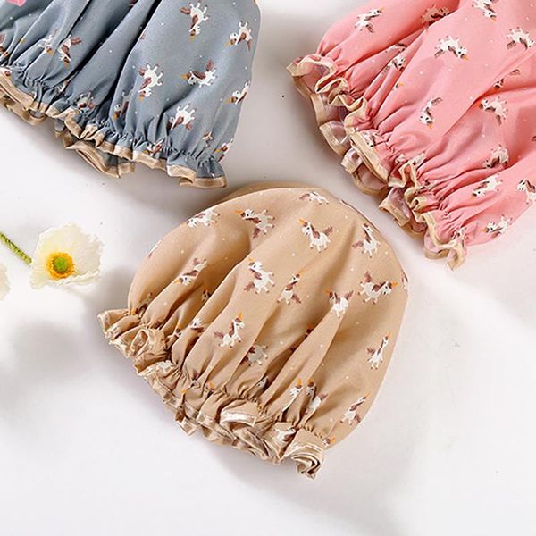 

1pcs cartoon bathing cap shower hats multicolor polyester cotton hair cover waterproof double layer bathroom products