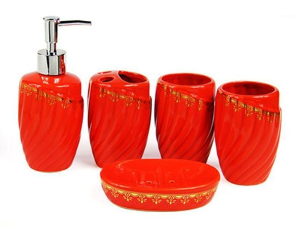 

bath accessory set wedding gift five-piece wash ceramic bathroom set-toothbrush holder-soap dispenser-soap box accessories set1