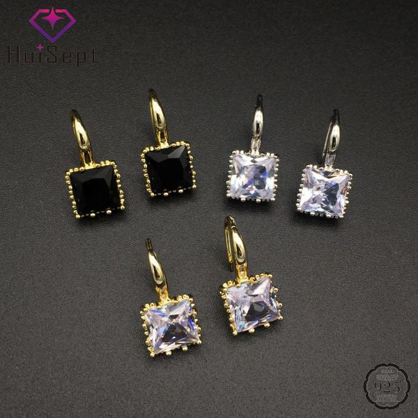 

huisept luxury women earrings silver 925 jewellery square shape obsidian zircon gemstones drop earrings wedding party wholesale