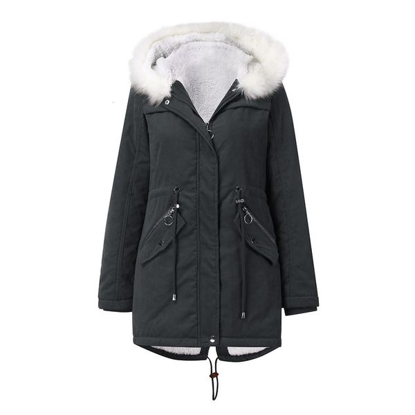 

female 2021 new cotton white collar woolen jacket medium length warm winter fur coat quilted women's clothes hcuh, Black