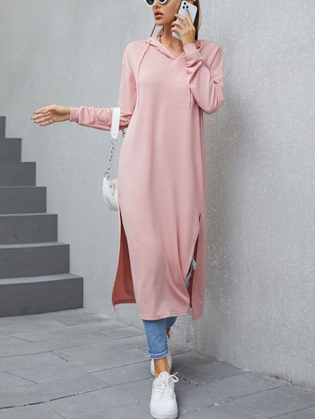 

split hem drawstring longline hoodie v8oh#, White;black