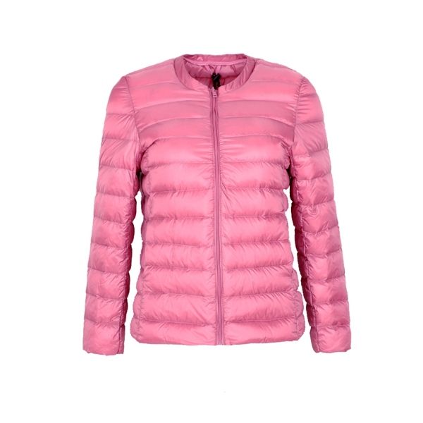 

2021 new ultra light down collarless coat with feather outwear jacket women slim female windbreaker udud, Black