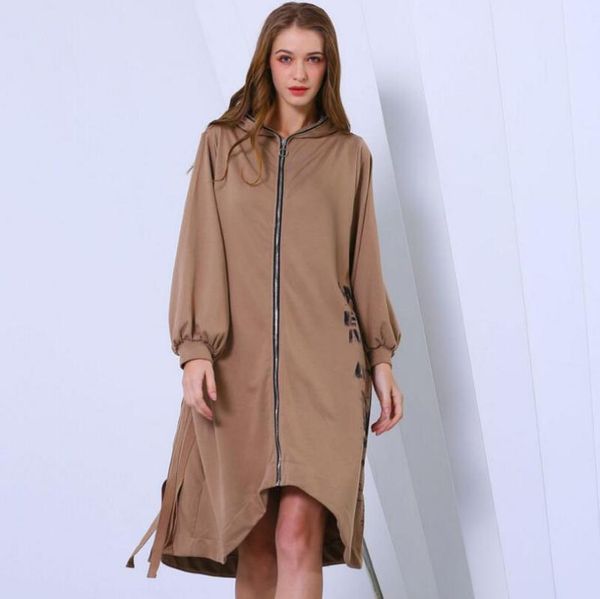 

women's jackets european american fashion long sleeve hooded coat autumn winter zipper loose jacket women overcoat irregular windbreake, Black;brown