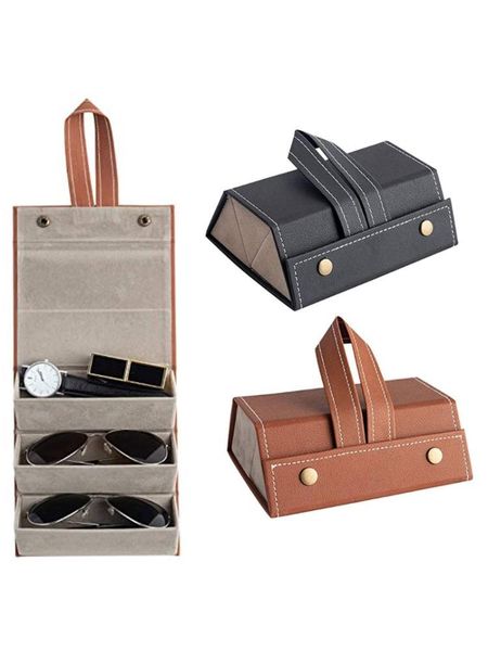 

jewelry pouches, bags 3 slots foldable pu leather sunglasses eyeglasses travel organizer case display, Pink;blue
