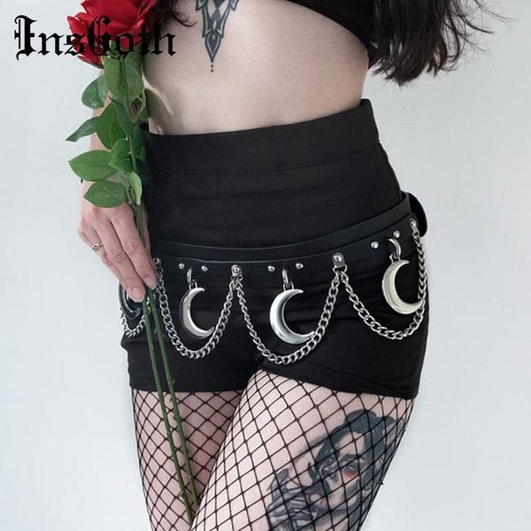 

insgoth punk hip hop metal belt pu leather belt gothic streetwear chain moon goth dance streetwear individual women, Black;brown